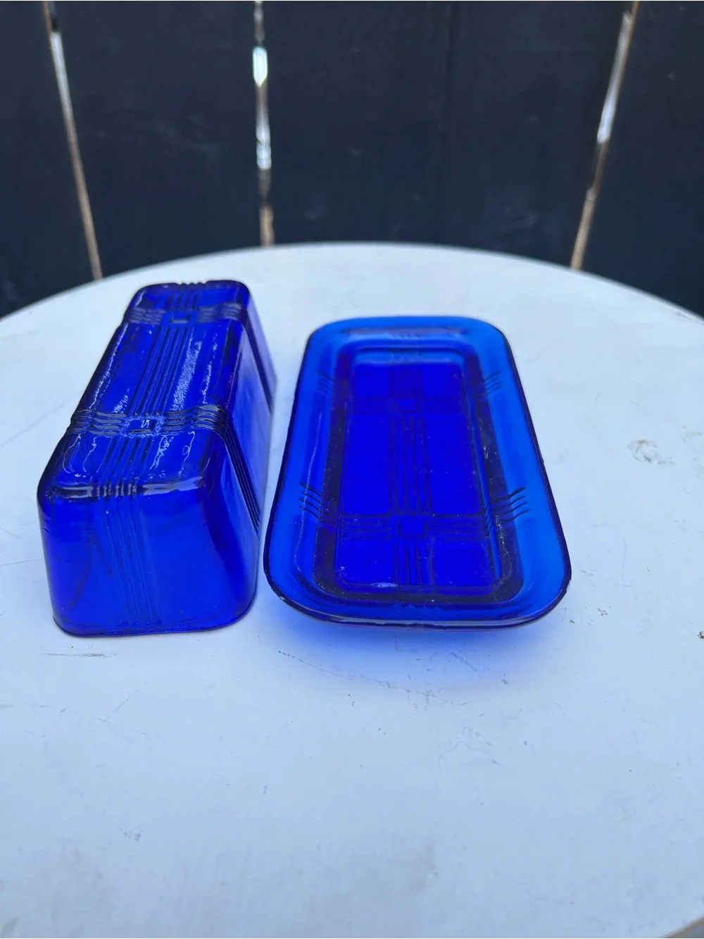 Cobalt Blue Glass Butter Dish - Home Accents vintage Hazel Atlas Criss Cross